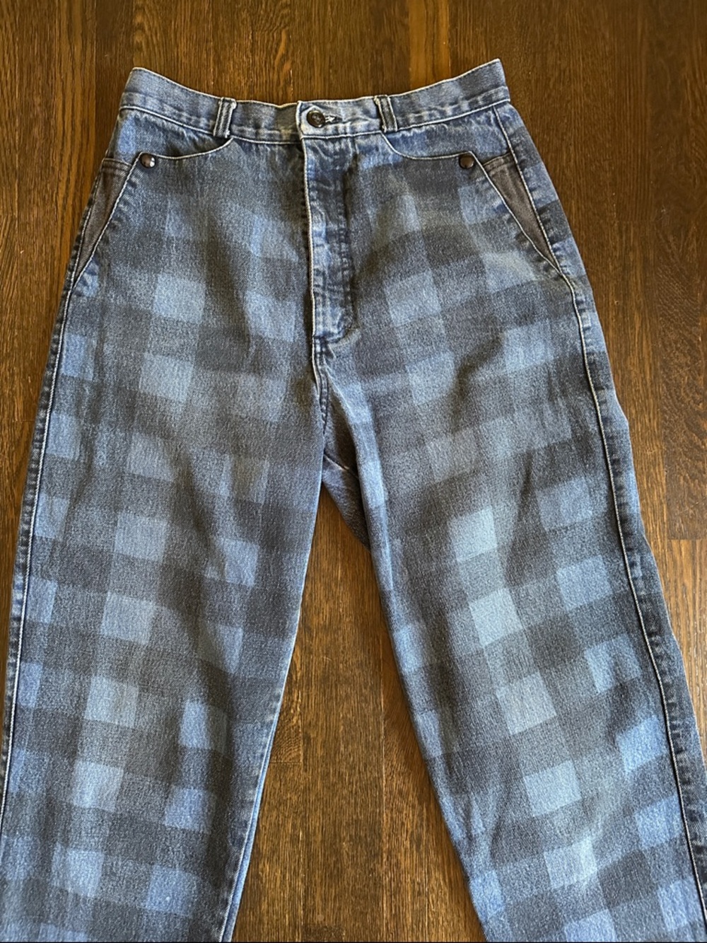 Vintage Women's High-Rise Blue Plaid Jeans Waist 29” - Picture 4 of 7